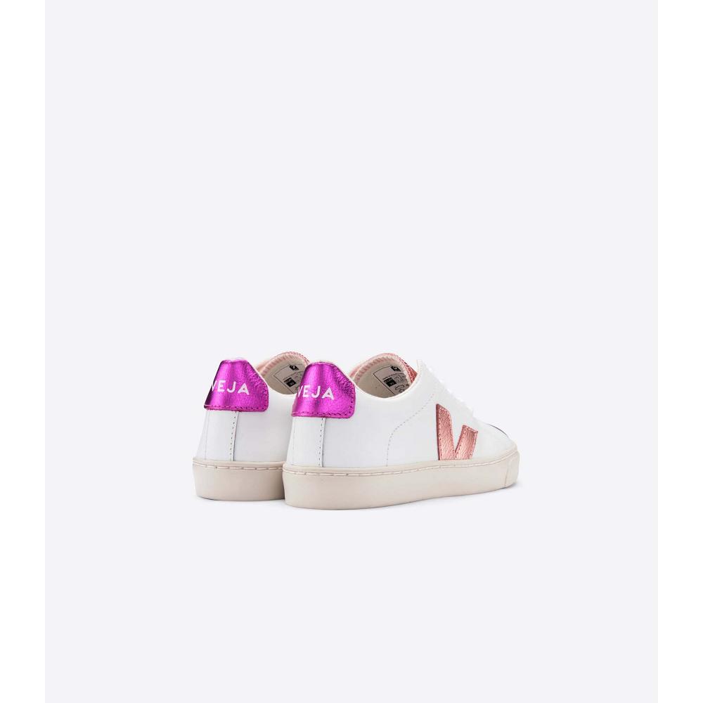 Veja ESPLAR LEATHER Kids' Sneakers White/Pink/Purple | CA 809PJJ